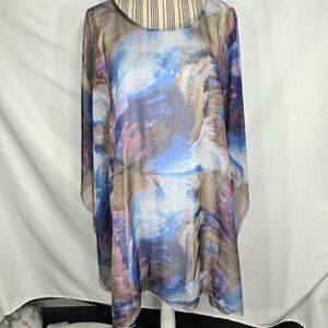 Violet Ruby Multicolored Oversized Flowy Art Tunic Top Lined Size Large